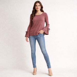 89th & Madison Rose Lightweight, Tight Knit Bell Sleeve Boho Sweater
